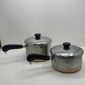 Vintage Revere Ware 2 Qt & 3 Qt Sauce Pan Pot W/Lids Copper Clad Bottom